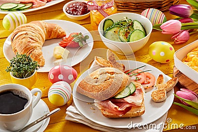 Tasty Easter brunch or spring breakfast Stock Photo