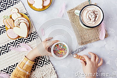Tasty Easter traditions. Festive Easter flavors. Happy Easter. Sweet cocoa and cookies Stock Photo