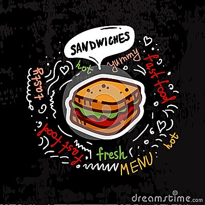 Tasty fast food sandwich menu vector illustration Vector Illustration