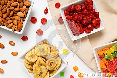 Tasty food concept - delicious dried fruits, tasty dried food Stock Photo