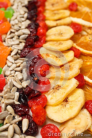 Tasty food concept - delicious dried fruits, tasty dried food Stock Photo