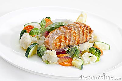 A Tasty food .Grilled salmon and vegetables Stock Photo