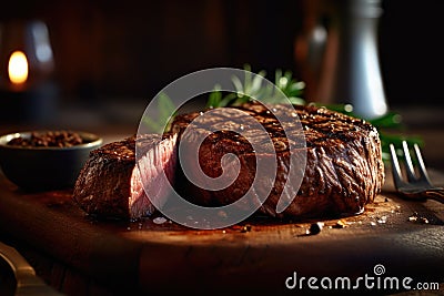 Juicy steak. Savory flavors of American cuisine. AI generated Stock Photo