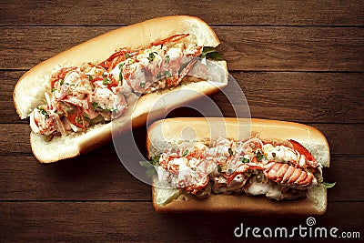 Tasty lobster roll sandwiches, food photography, photorealistic illustration Cartoon Illustration