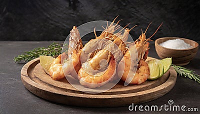 Tasty and Fresh Sea Foods with Crab, Calamari and Shrimp Stock Photo
