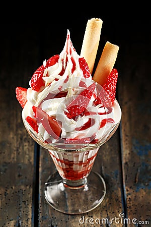 Tasty fresh strawberry ice cream parfait Stock Photo