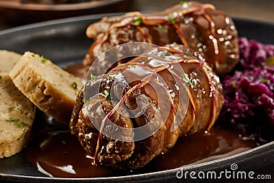 Tasty German beef roulade in a thick gravy Stock Photo