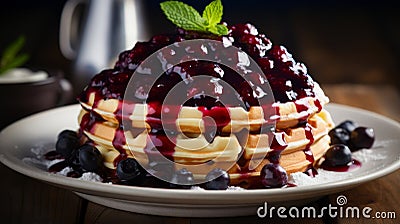 Tasty gluten free waffle with blueberry compote Stock Photo
