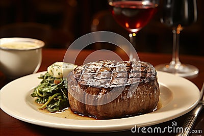 Tasty Grilled Beef Steak with Fresh Green, Served with Flavorful Sauce Stock Photo