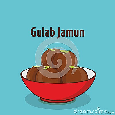 Indian traditional sweet gulab jamun Vector Illustration
