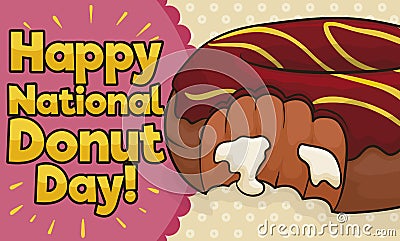 Tasty Half Bitten Doughnut with Vanilla Cream for Donut Day Celebration, Vector Illustration Vector Illustration