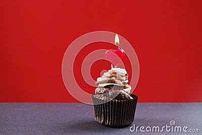 Tasty home made baked birthday muffins sweets. Yummy bakery products bad for figure. Unhealthy sweets. Holiday christmas, womens m Stock Photo
