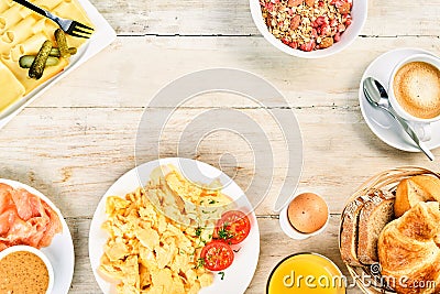 Tasty international breakfast food frame Stock Photo