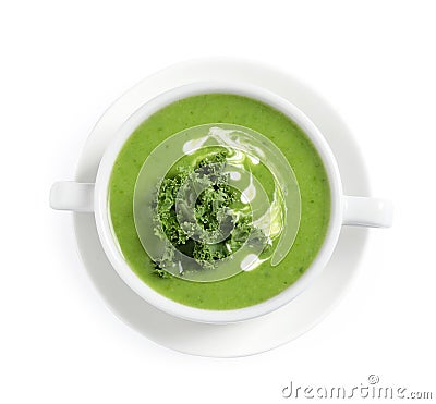 Tasty kale soup with cream isolated on white Stock Photo