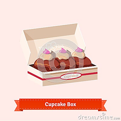 Tasty looking cupcakes in the cardbox Vector Illustration