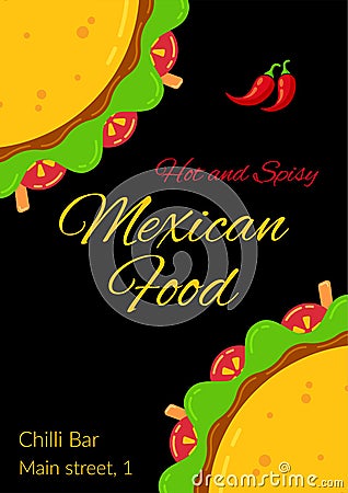 Tasty mexican taco food celebration menu template Vector Illustration