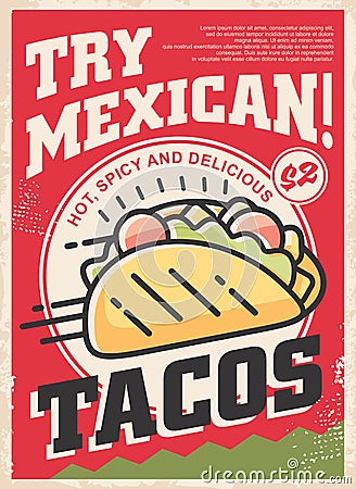 Tasty Mexican tacos with delicious ingredients Vector Illustration