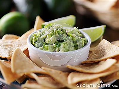 Tasty mexican tortilla chips and guacamole Stock Photo