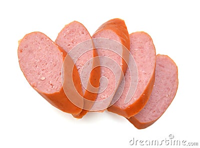 Stack of cooked sausages on white Stock Photo