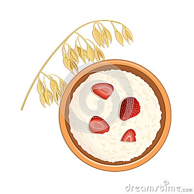 Tasty oatmeal with berries and Oat ears of grain. top view. close-up Vector Illustration