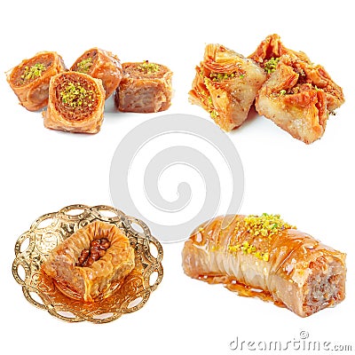 Tasty oriental sweets collage isolated on white Stock Photo