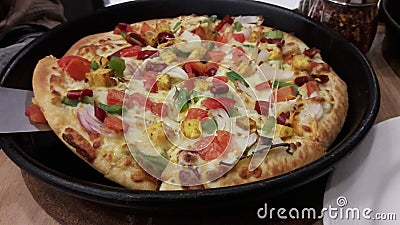 Tasty pan Veg paneer cheez Pizza . pizza, Very tasty pizza. Stock Photo