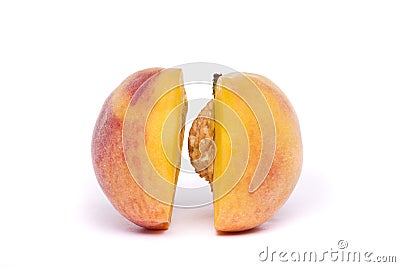 tasty peach sliced on half on white Stock Photo