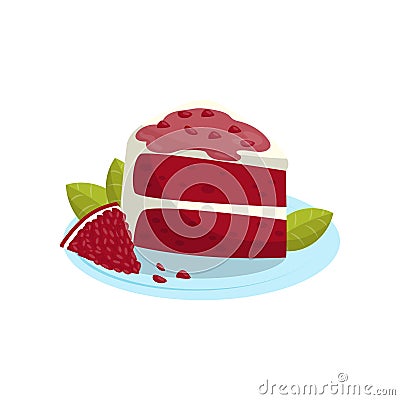 Tasty piece of cake with pomegranate, sweet fruit food dessert vector Illustration on a white background Vector Illustration