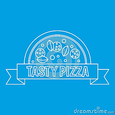 Tasty pizza badge with ribbon icon, outline style Vector Illustration