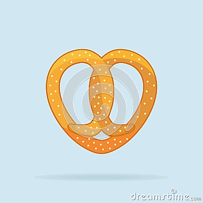 Tasty pretzel for Oktoberfest on blue background. Vector Illustration