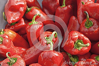 Tasty ripe big red peppers. Stock Photo