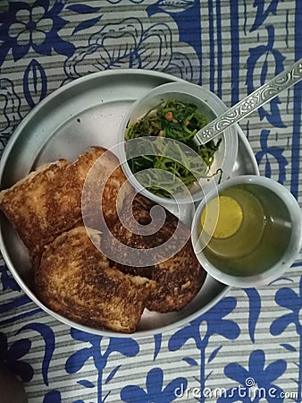 Tasty roasted bread and drink for breakfast Stock Photo