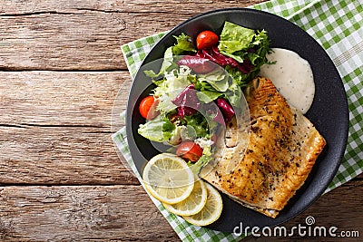 Tasty roasted fish fillet Arctic char and fresh vegetables close Stock Photo