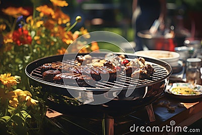 Tasty roasting juicy meat beef steak with spices on BBQ grid grilling stripes ready for picnic celebration barbecue Stock Photo
