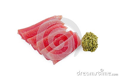 Tasty sashimi (slices of fresh raw tuna) and vasabi isolated on white Stock Photo