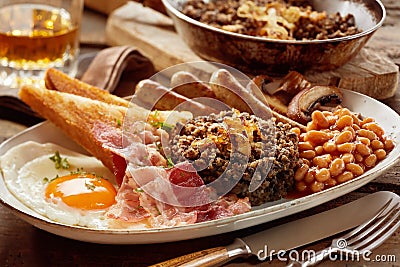 Tasty Scottish haggis breakfast Stock Photo