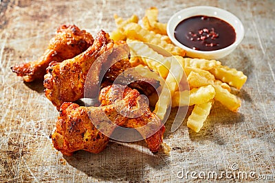 Tasty snack of grilled spicy chicken wings Stock Photo