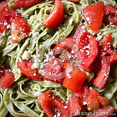 Spinach tagliatelle close-up Stock Photo