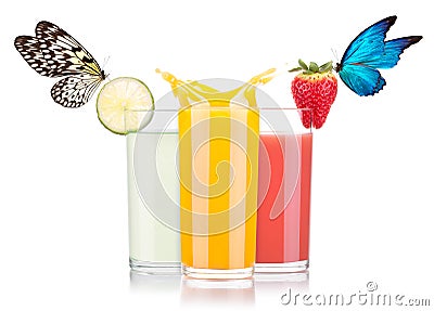 Tasty summer fruit drinks beautiful butterfly Stock Photo