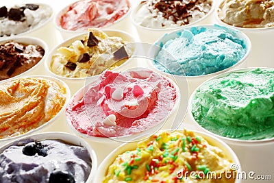 Tasty summer ice cream in different flavors Stock Photo