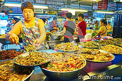 Tasty Thai dishes in Tanin Market, Chiang Mai, Thailand Editorial Stock Photo