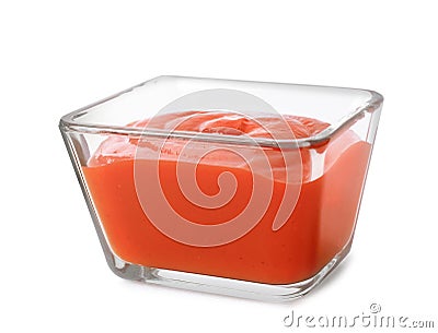 Tasty tomato sauce in glass bowl isolated Stock Photo