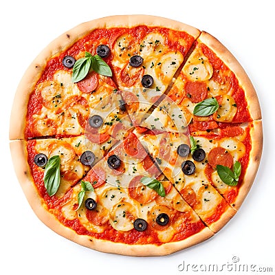 Tasty top view sliced pizza italian traditional round pizza Stock Photo