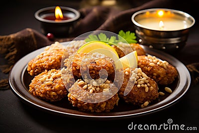 Tasty treat Sabudana wada, a delicious Indian snack with chutney Stock Photo