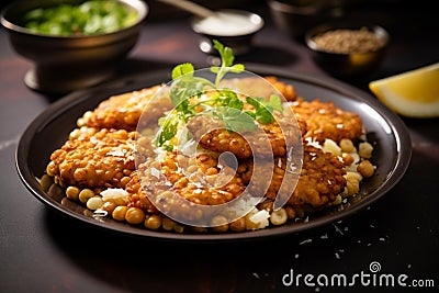 Tasty treat Sabudana wada, a delicious Indian snack with chutney Stock Photo