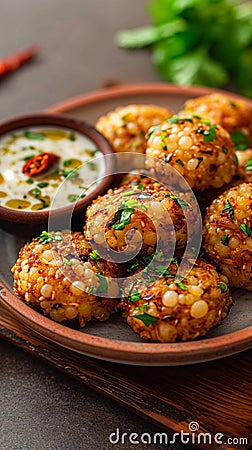 Tasty treat Sabudana wada, a delicious Indian snack with chutney Stock Photo