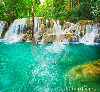 Tat Sae Waterfalls. Beautiful landscape, Laos Stock Photo