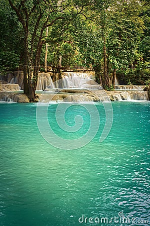 Tat Sae Waterfalls. Beautiful landscape. Laos. Stock Photo
