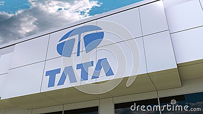 Tata Group logo on the modern building facade. Editorial 3D rendering Editorial Stock Photo