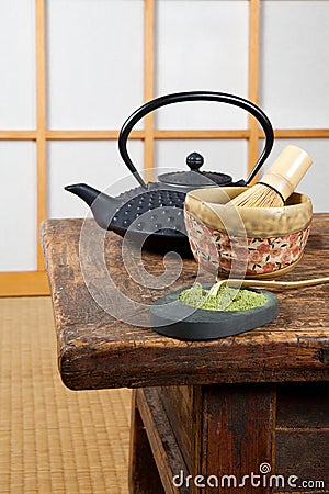 Tatami with green tea Stock Photo